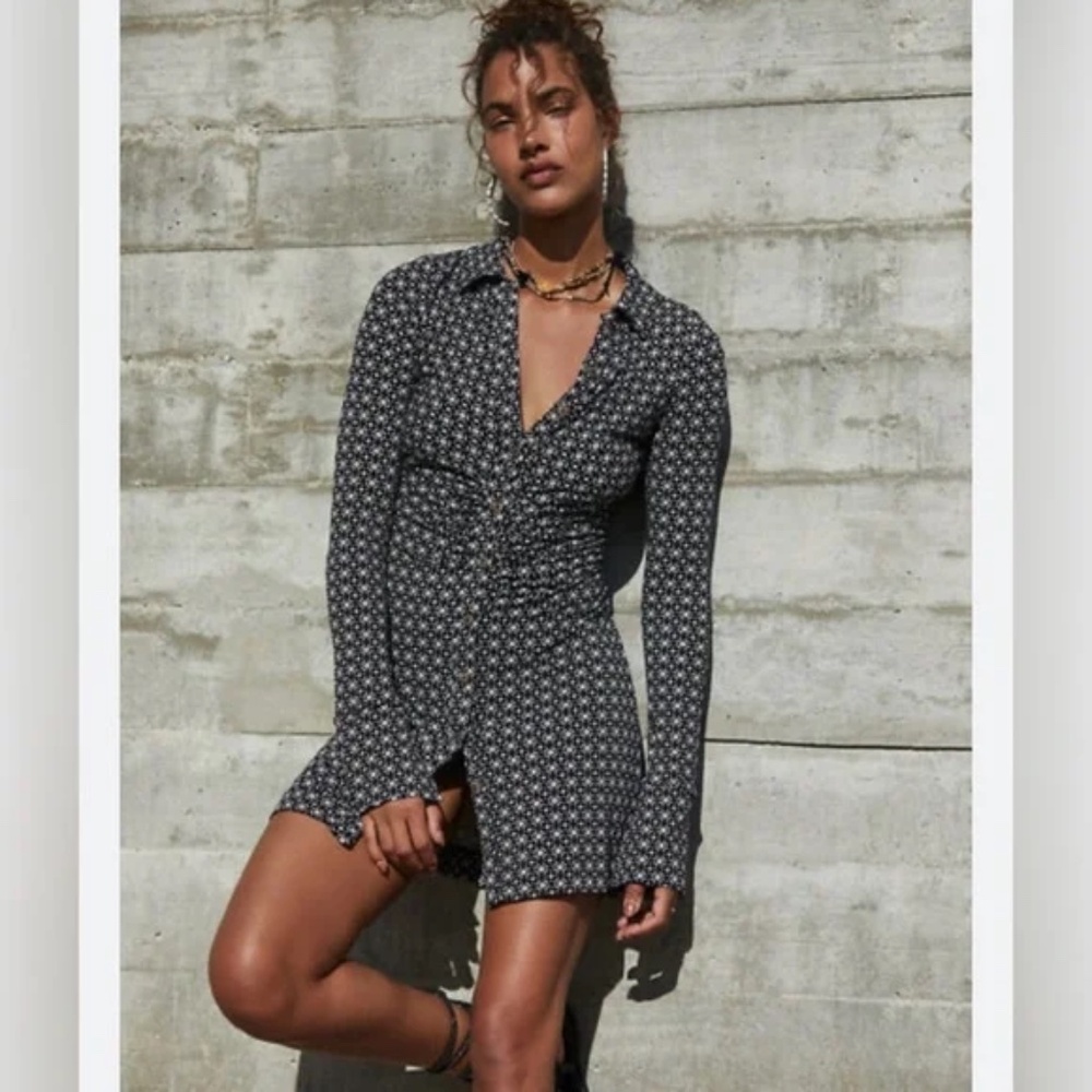 Free People Shayla Mini Dress in Black/White Print